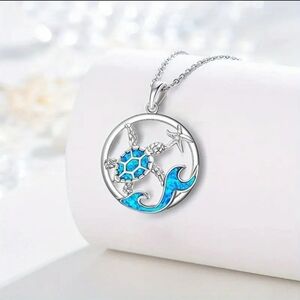 Silver and Blue Sea Turtle Pendant Necklace
